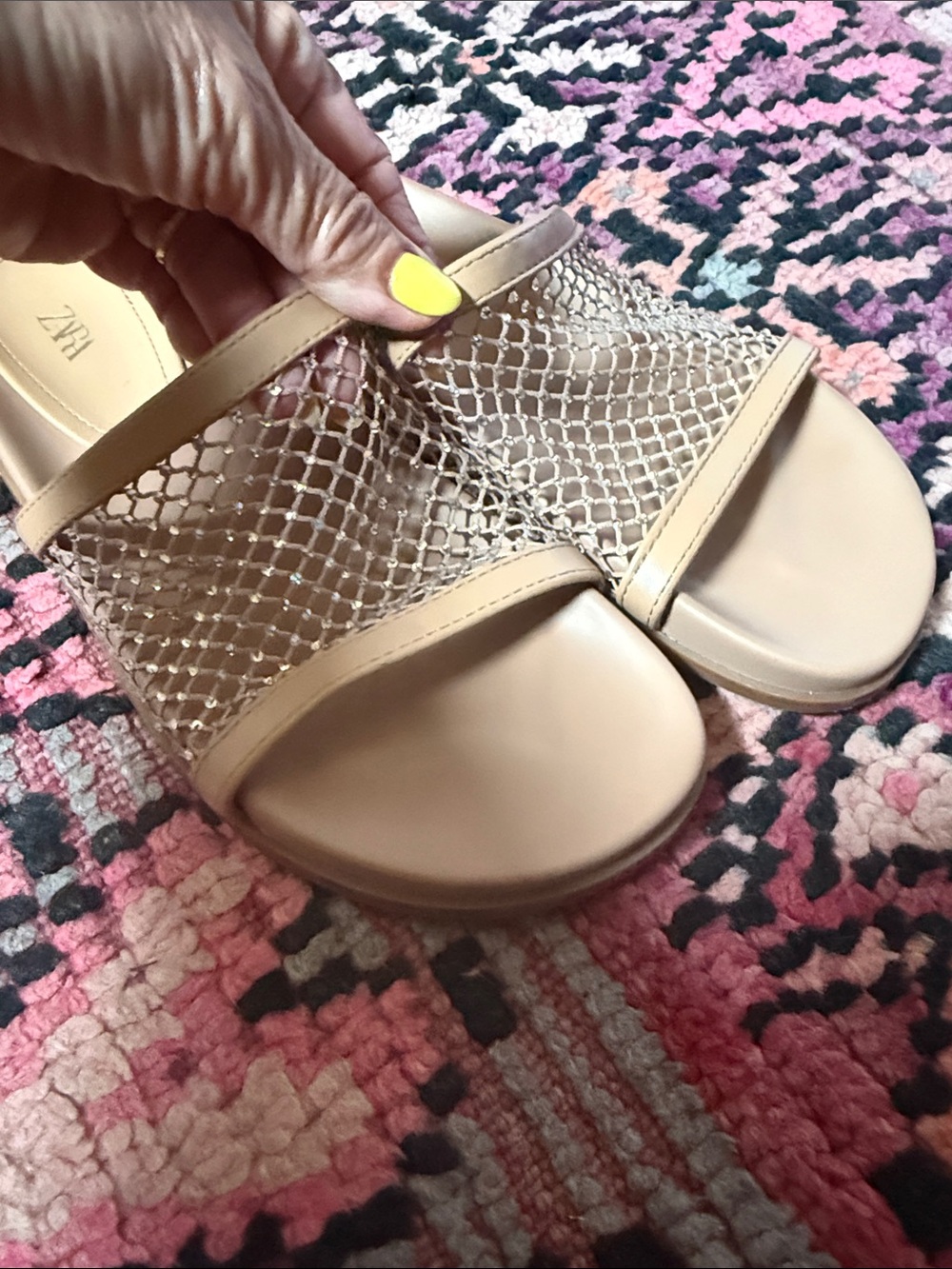 ZARA Beige Mesh Slide Sandals
